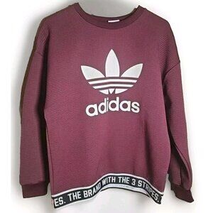 Adidas Womens Sweatshirt Size Large Maroon Logo Three Striped Pullover Logo
